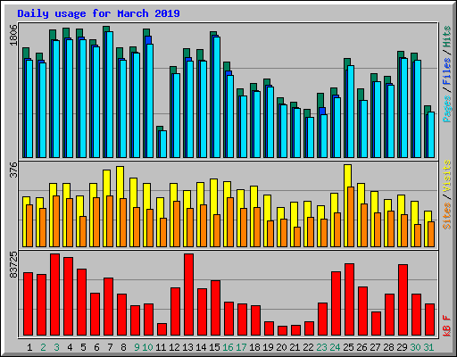 Daily usage for March 2019